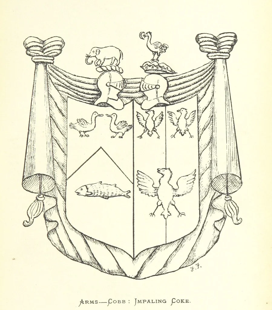 An illustration from The Church Heraldry of Norfolk: a description of all coats of arms on brasses, monuments, etc., now to be found in the county. Illustrated ... With Notes from the inscriptions attached, 1885, leaf 447