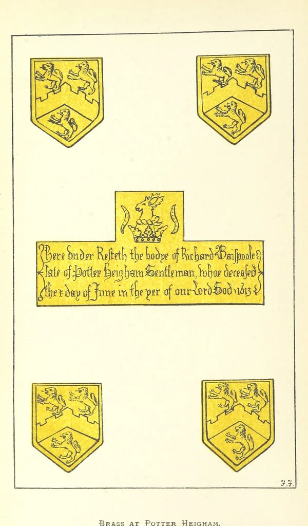 An illustration from The Church Heraldry of Norfolk: a description of all coats of arms on brasses, monuments, etc., now to be found in the county. Illustrated ... With Notes from the inscriptions attached, 1885, leaf 476