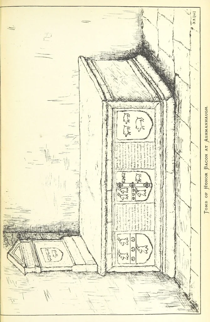 An illustration from The Church Heraldry of Norfolk: a description of all coats of arms on brasses, monuments, etc., now to be found in the county. Illustrated ... With Notes from the inscriptions attached, 1885, leaf 483