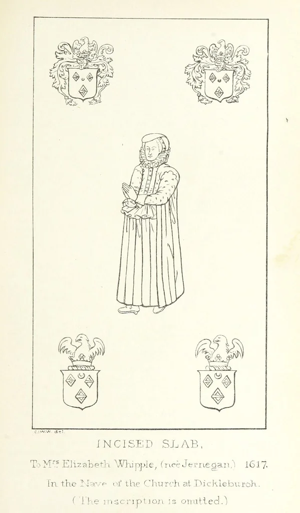 An illustration from The Church Heraldry of Norfolk: a description of all coats of arms on brasses, monuments, etc., now to be found in the county. Illustrated ... With Notes from the inscriptions attached, 1885, leaf 51