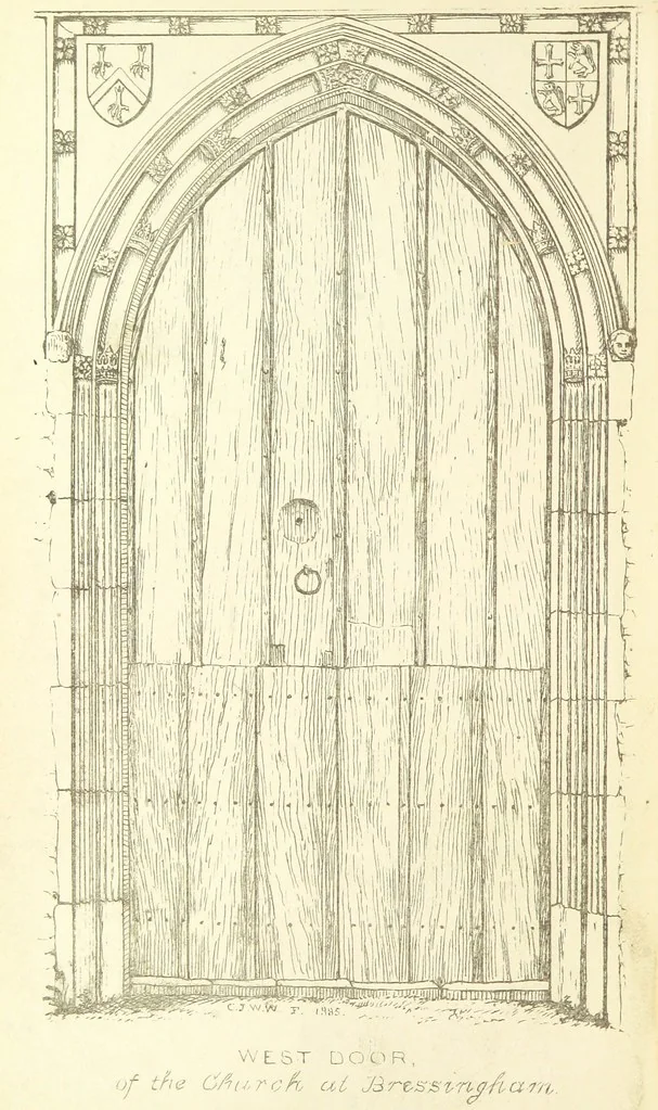 An illustration from The Church Heraldry of Norfolk: a description of all coats of arms on brasses, monuments, etc., now to be found in the county. Illustrated ... With Notes from the inscriptions attached, 1885, leaf 6