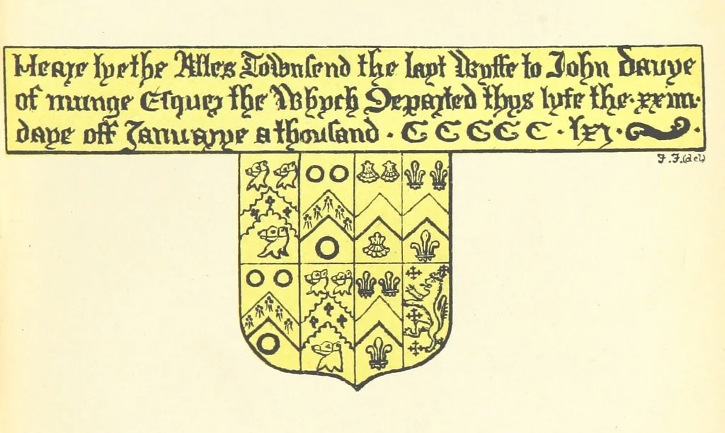 An illustration from The Church Heraldry of Norfolk: a description of all coats of arms on brasses, monuments, etc., now to be found in the county. Illustrated ... With Notes from the inscriptions attached, 1885, leaf 111