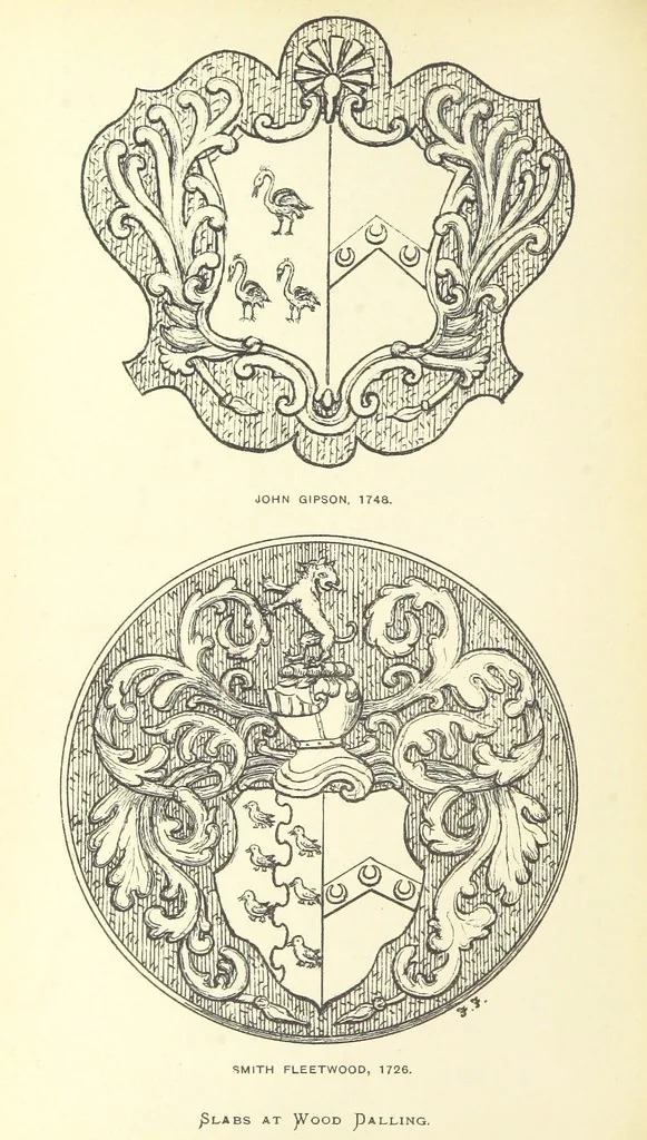 An illustration from The Church Heraldry of Norfolk: a description of all coats of arms on brasses, monuments, etc., now to be found in the county. Illustrated ... With Notes from the inscriptions attached, 1885, leaf 136