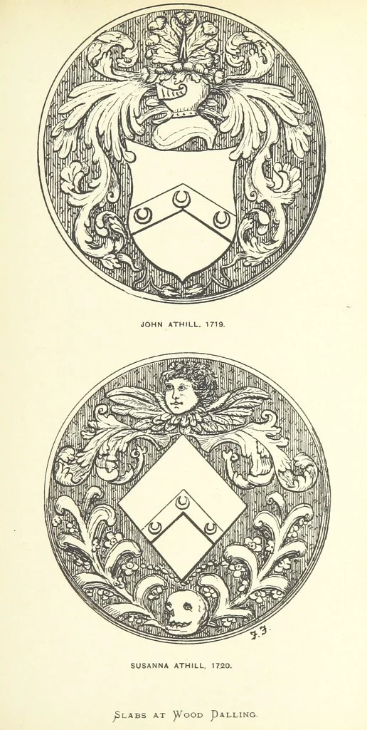 An illustration from The Church Heraldry of Norfolk: a description of all coats of arms on brasses, monuments, etc., now to be found in the county. Illustrated ... With Notes from the inscriptions attached, 1885, leaf 139
