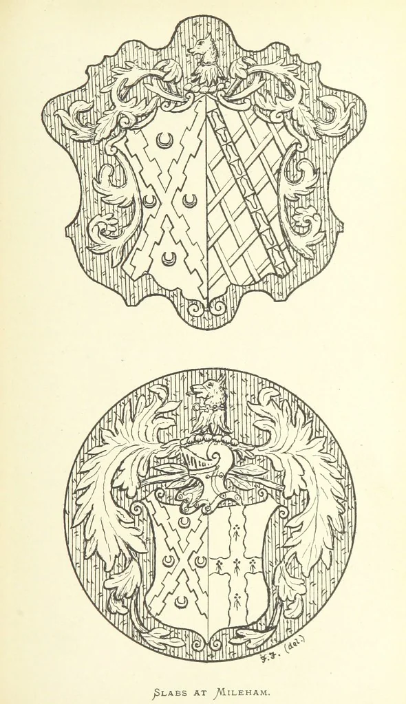 An illustration from The Church Heraldry of Norfolk: a description of all coats of arms on brasses, monuments, etc., now to be found in the county. Illustrated ... With Notes from the inscriptions attached, 1885, leaf 163