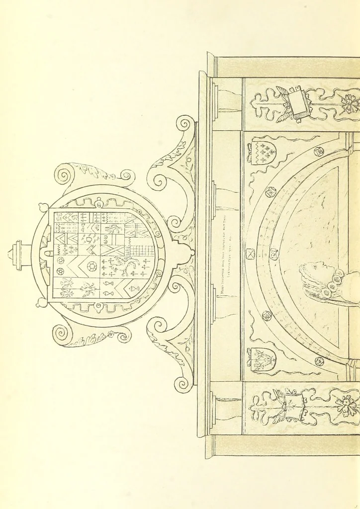 An illustration from The Church Heraldry of Norfolk: a description of all coats of arms on brasses, monuments, etc., now to be found in the county. Illustrated ... With Notes from the inscriptions attached, 1885, leaf 176