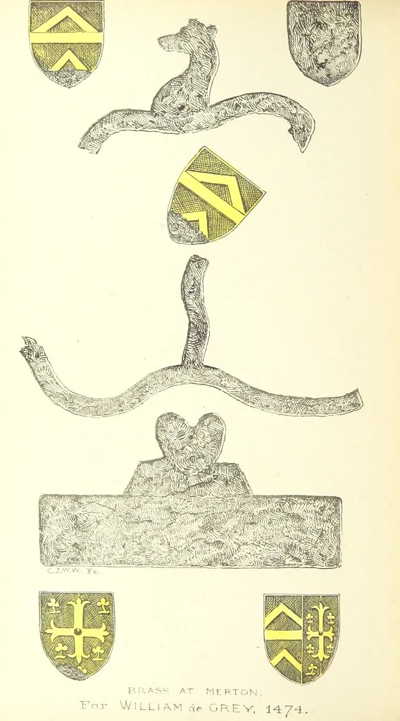 An illustration from The Church Heraldry of Norfolk: a description of all coats of arms on brasses, monuments, etc., now to be found in the county. Illustrated ... With Notes from the inscriptions attached, 1885, leaf 194