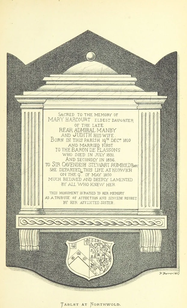 An illustration from The Church Heraldry of Norfolk: a description of all coats of arms on brasses, monuments, etc., now to be found in the county. Illustrated ... With Notes from the inscriptions attached, 1885, leaf 223