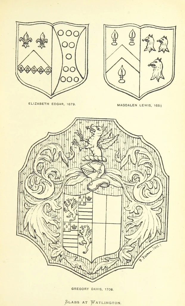 An illustration from The Church Heraldry of Norfolk: a description of all coats of arms on brasses, monuments, etc., now to be found in the county. Illustrated ... With Notes from the inscriptions attached, 1885, leaf 283