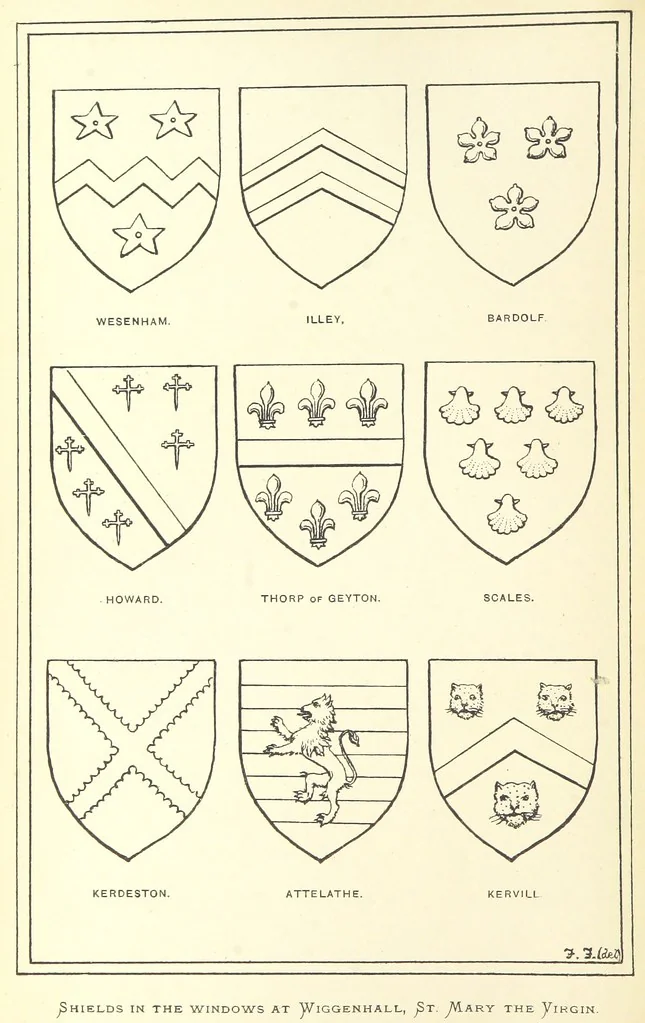 An illustration from The Church Heraldry of Norfolk: a description of all coats of arms on brasses, monuments, etc., now to be found in the county. Illustrated ... With Notes from the inscriptions attached, 1885, leaf 316