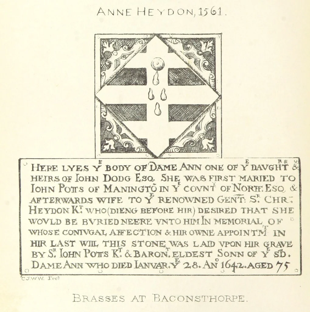 An illustration from The Church Heraldry of Norfolk: a description of all coats of arms on brasses, monuments, etc., now to be found in the county. Illustrated ... With Notes from the inscriptions attached, 1885, leaf 32