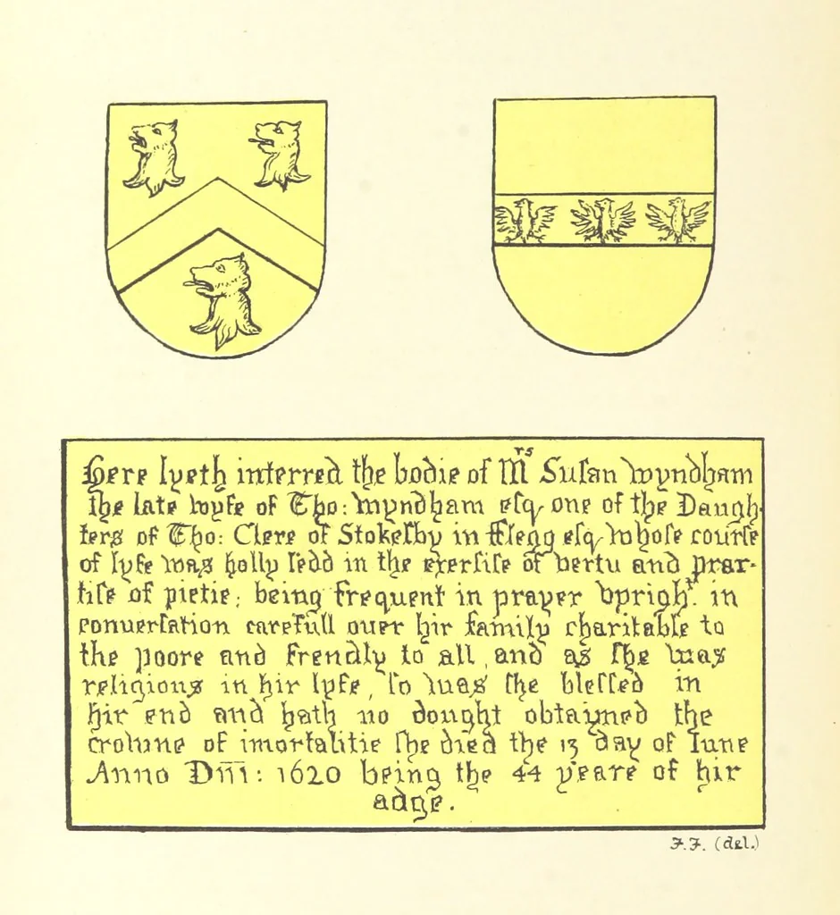 An illustration from The Church Heraldry of Norfolk: a description of all coats of arms on brasses, monuments, etc., now to be found in the county. Illustrated ... With Notes from the inscriptions attached, 1885, leaf 352