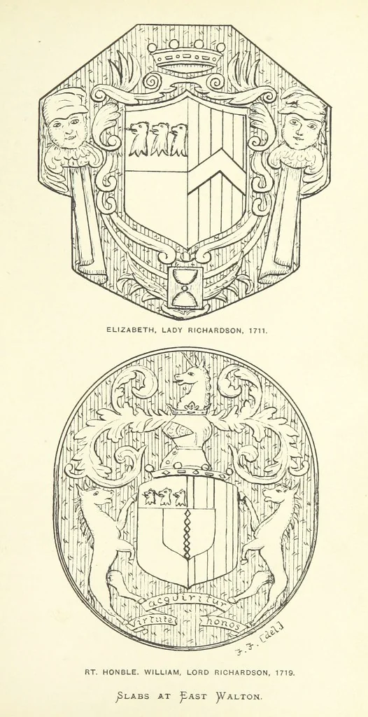 An illustration from The Church Heraldry of Norfolk: a description of all coats of arms on brasses, monuments, etc., now to be found in the county. Illustrated ... With Notes from the inscriptions attached, 1885, leaf 361