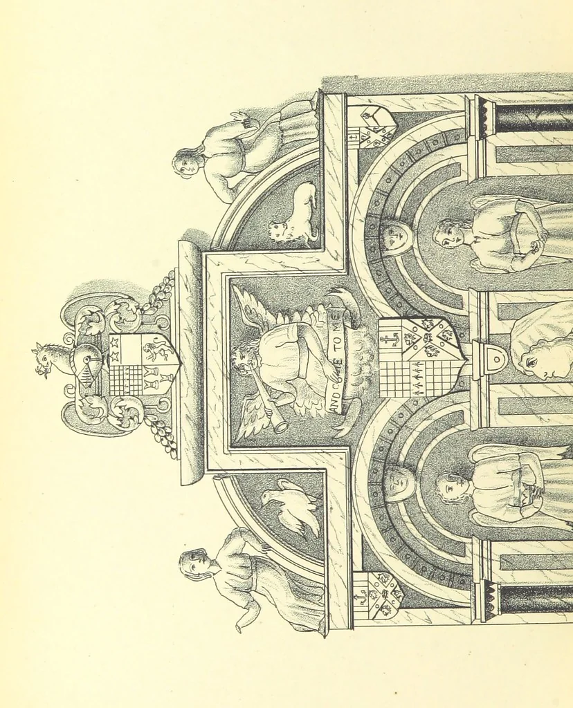An illustration from The Church Heraldry of Norfolk: a description of all coats of arms on brasses, monuments, etc., now to be found in the county. Illustrated ... With Notes from the inscriptions attached, 1885, leaf 372