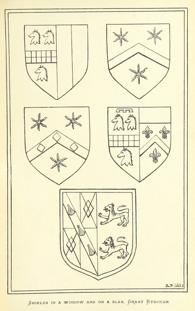 An illustration from The Church Heraldry of Norfolk: a description of all coats of arms on brasses, monuments, etc., now to be found in the county. Illustrated ... With Notes from the inscriptions attached, 1885, leaf 395
