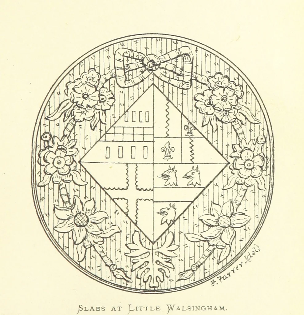 An illustration from The Church Heraldry of Norfolk: a description of all coats of arms on brasses, monuments, etc., now to be found in the county. Illustrated ... With Notes from the inscriptions attached, 1885, leaf 489