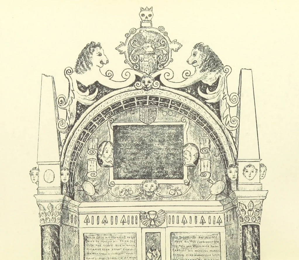 An illustration from The Church Heraldry of Norfolk: a description of all coats of arms on brasses, monuments, etc., now to be found in the county. Illustrated ... With Notes from the inscriptions attached, 1885, leaf 492