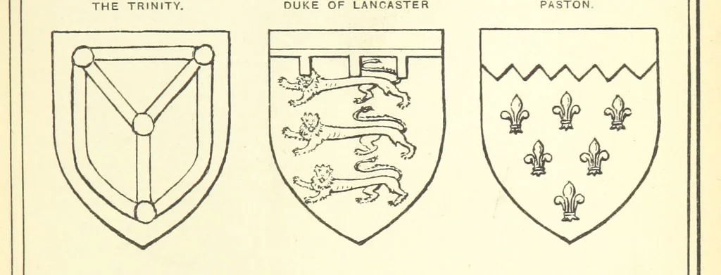 An illustration from The Church Heraldry of Norfolk: a description of all coats of arms on brasses, monuments, etc., now to be found in the county. Illustrated ... With Notes from the inscriptions attached, 1885, leaf 595