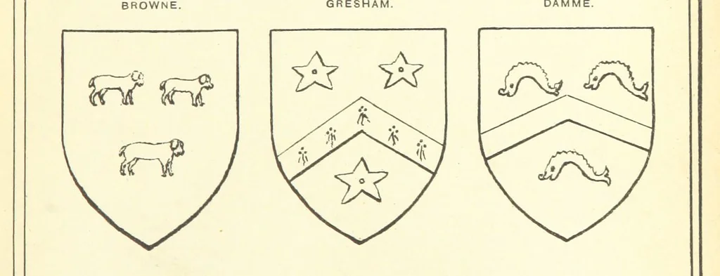 An illustration from The Church Heraldry of Norfolk: a description of all coats of arms on brasses, monuments, etc., now to be found in the county. Illustrated ... With Notes from the inscriptions attached, 1885, leaf 595
