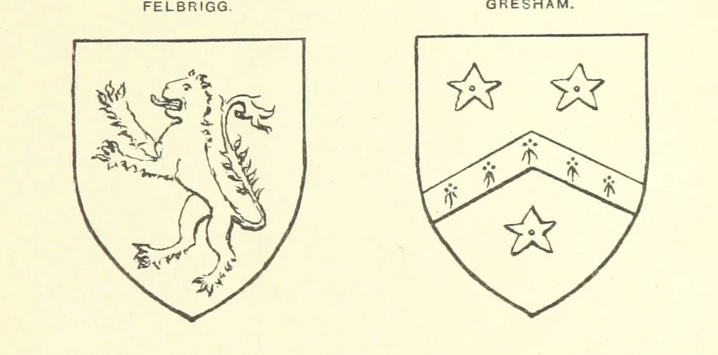 An illustration from The Church Heraldry of Norfolk: a description of all coats of arms on brasses, monuments, etc., now to be found in the county. Illustrated ... With Notes from the inscriptions attached, 1885, leaf 595