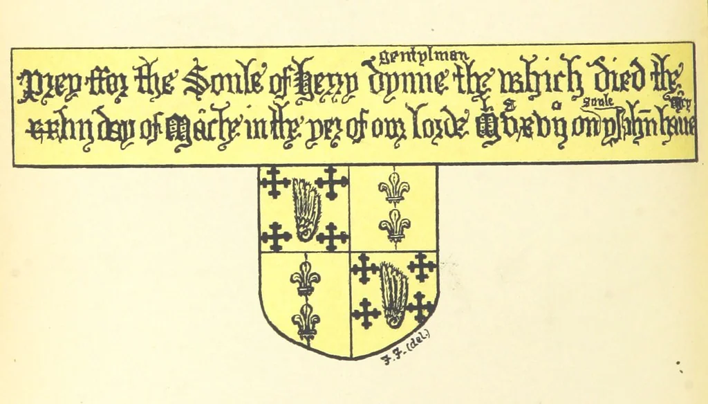 An illustration from The Church Heraldry of Norfolk: a description of all coats of arms on brasses, monuments, etc., now to be found in the county. Illustrated ... With Notes from the inscriptions attached, 1885, leaf 64