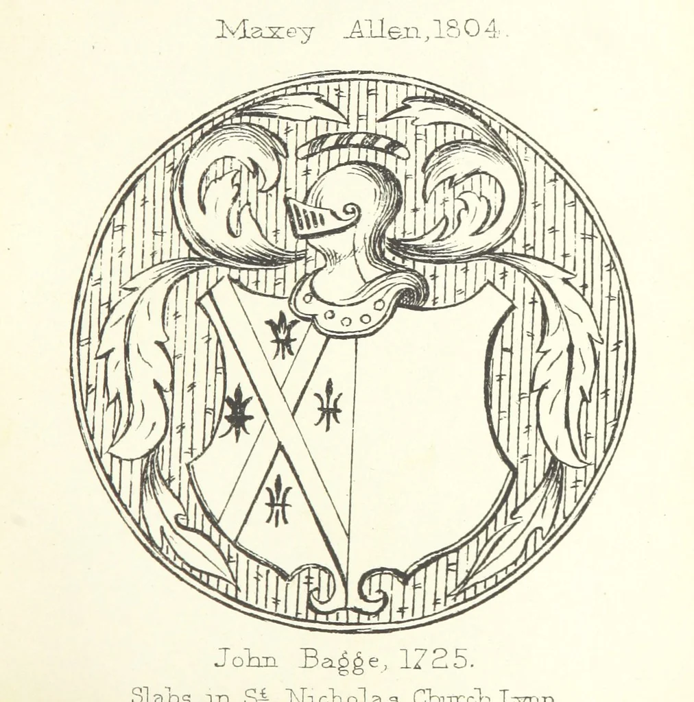 An illustration from The Church Heraldry of Norfolk: a description of all coats of arms on brasses, monuments, etc., now to be found in the county. Illustrated ... With Notes from the inscriptions attached, 1885, leaf 247