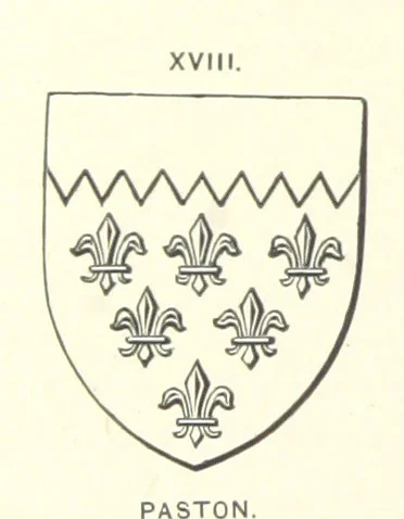 An illustration from The Church Heraldry of Norfolk: a description of all coats of arms on brasses, monuments, etc., now to be found in the county. Illustrated ... With Notes from the inscriptions attached, 1885, leaf 266