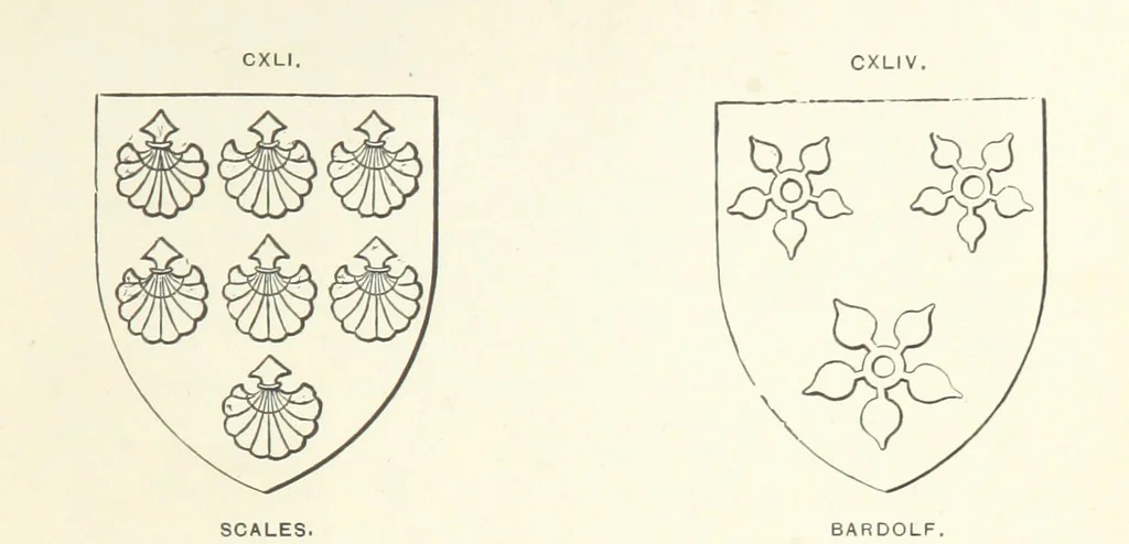 An illustration from The Church Heraldry of Norfolk: a description of all coats of arms on brasses, monuments, etc., now to be found in the county. Illustrated ... With Notes from the inscriptions attached, 1885, leaf 301
