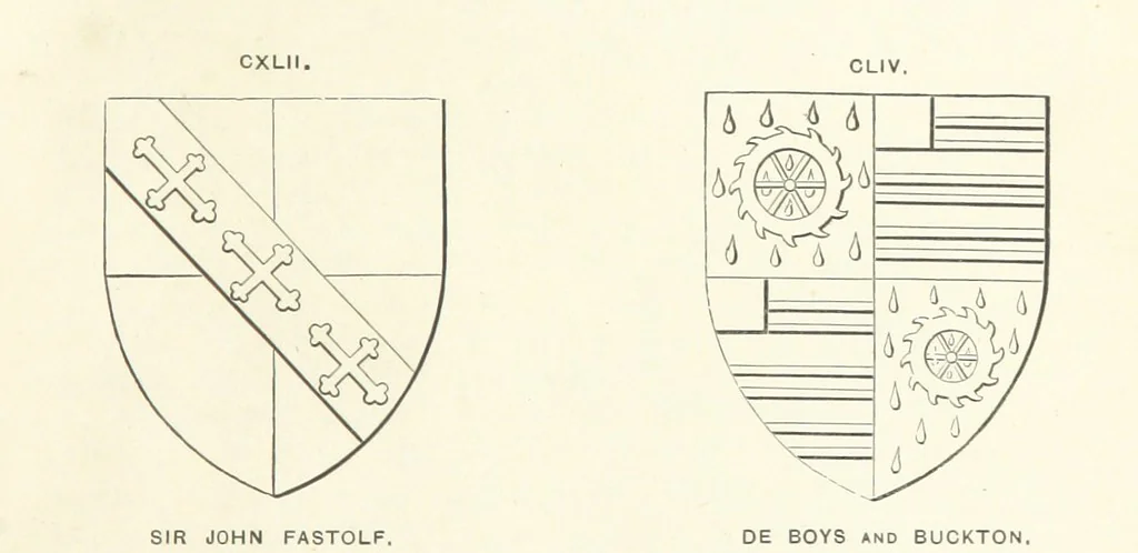 An illustration from The Church Heraldry of Norfolk: a description of all coats of arms on brasses, monuments, etc., now to be found in the county. Illustrated ... With Notes from the inscriptions attached, 1885, leaf 301
