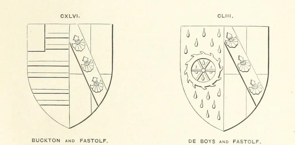 An illustration from The Church Heraldry of Norfolk: a description of all coats of arms on brasses, monuments, etc., now to be found in the county. Illustrated ... With Notes from the inscriptions attached, 1885, leaf 301