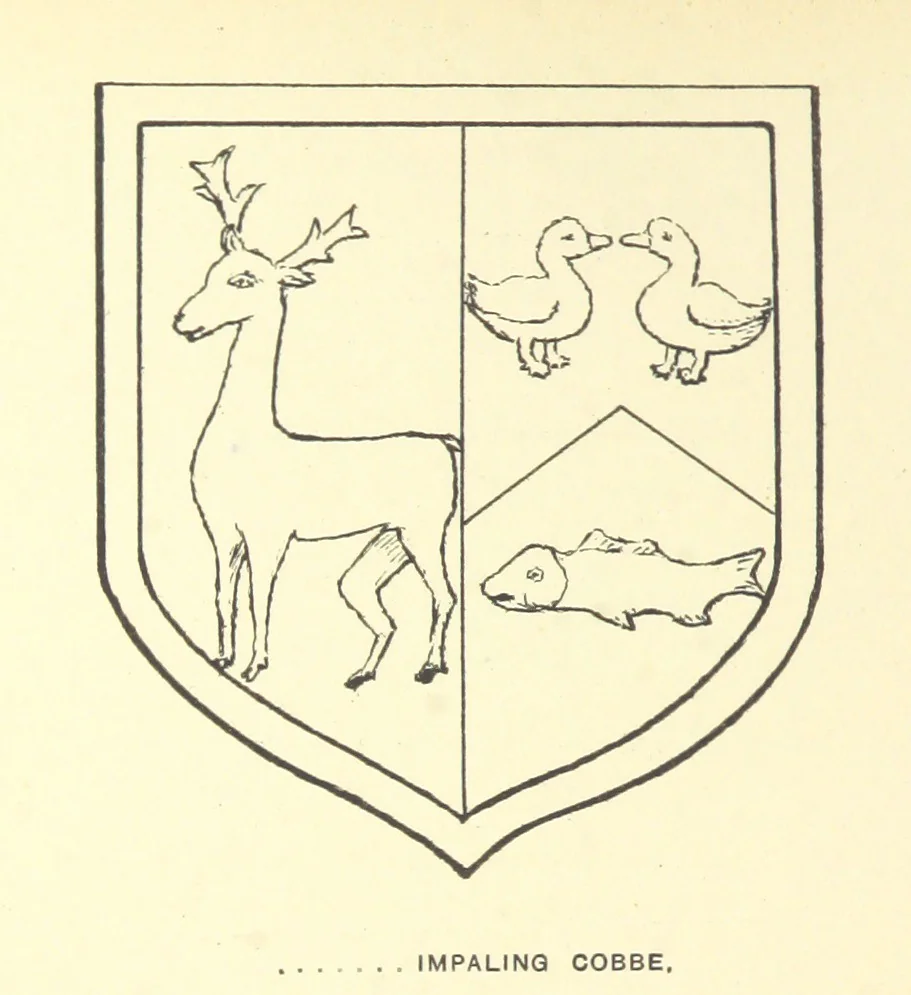 An illustration from The Church Heraldry of Norfolk: a description of all coats of arms on brasses, monuments, etc., now to be found in the county. Illustrated ... With Notes from the inscriptions attached, 1885, leaf 34
