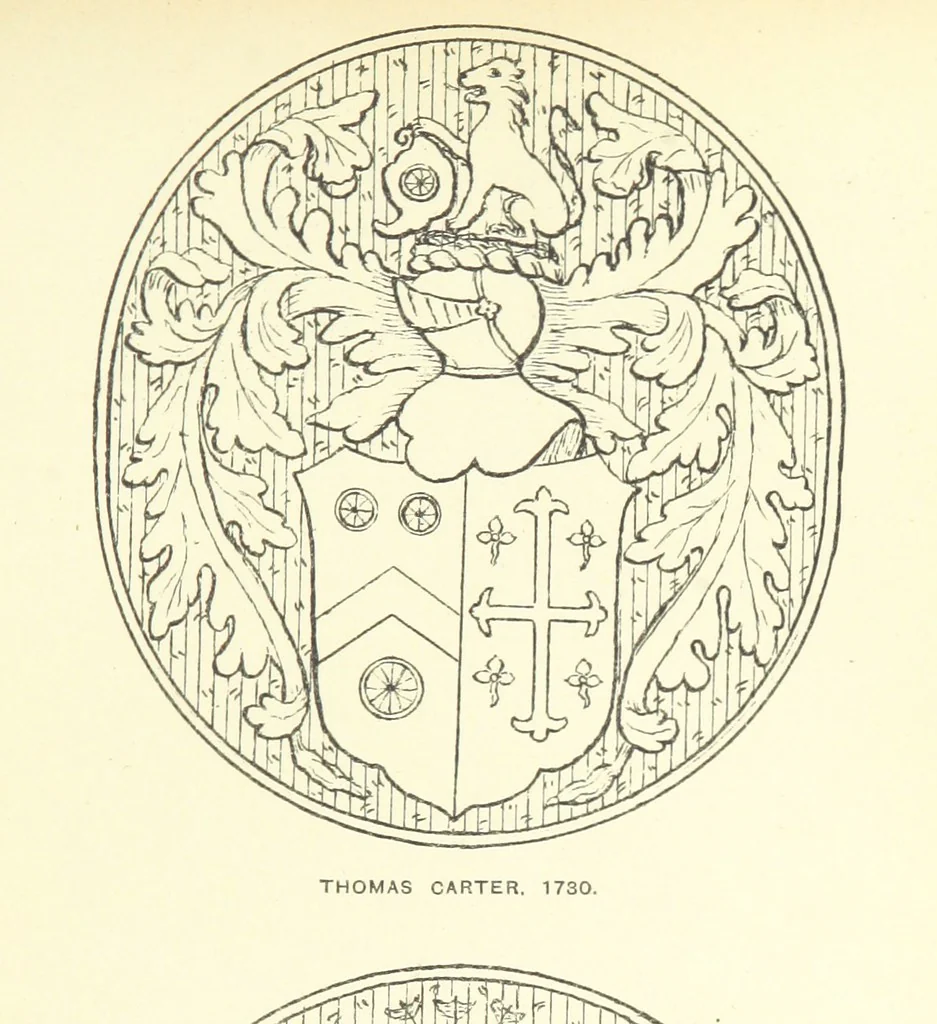 An illustration from The Church Heraldry of Norfolk: a description of all coats of arms on brasses, monuments, etc., now to be found in the county. Illustrated ... With Notes from the inscriptions attached, 1885, leaf 97