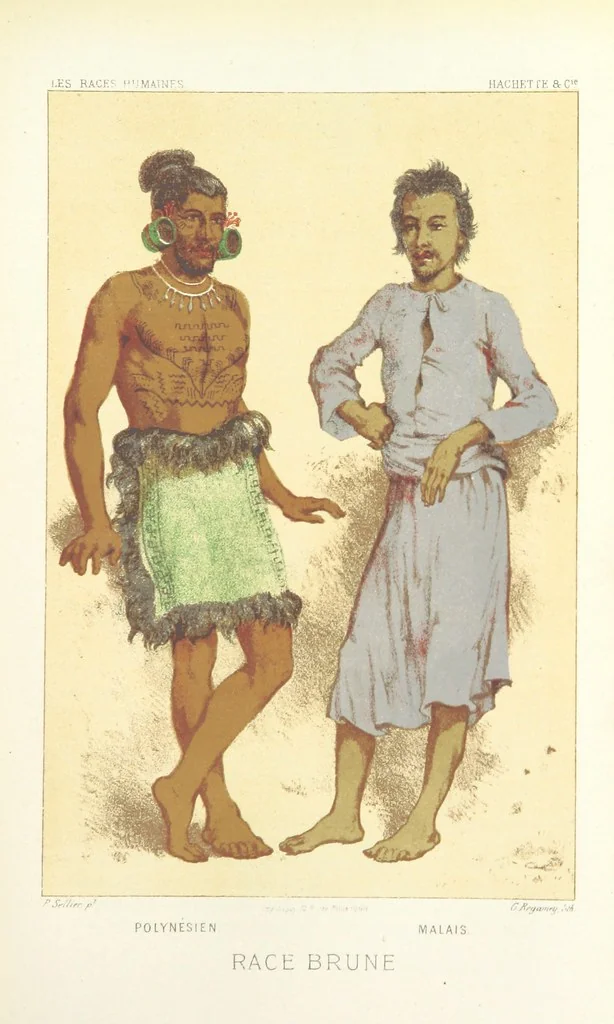 An illustration from Les Races Humaines ... Ouvrage illustré de 334 gravures dessinées sur bois, et de 8 chromo-lithographies, etc, 1872, leaf 439