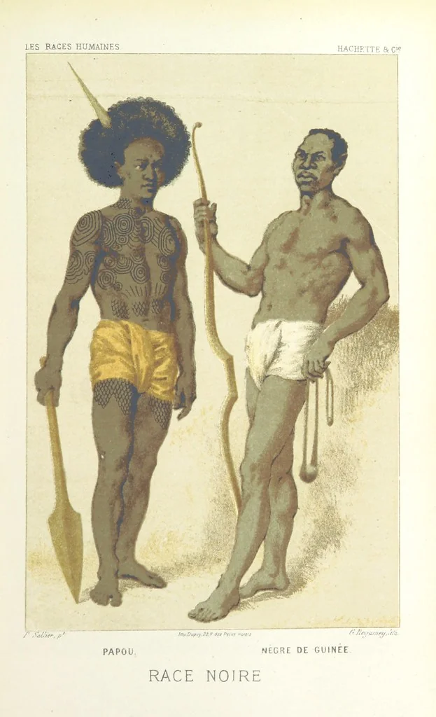 An illustration from Les Races Humaines ... Ouvrage illustré de 334 gravures dessinées sur bois, et de 8 chromo-lithographies, etc, 1872, leaf 601