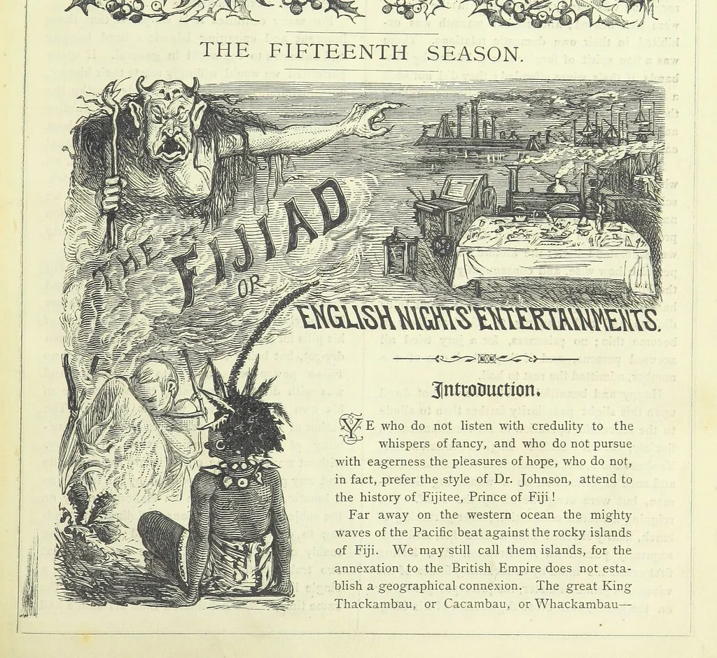 An illustration from The Fijiad; or, English Nights' Entertainments. (By an author of the Siliad [i.e. R. Emerson] and others.), 1874, leaf 17