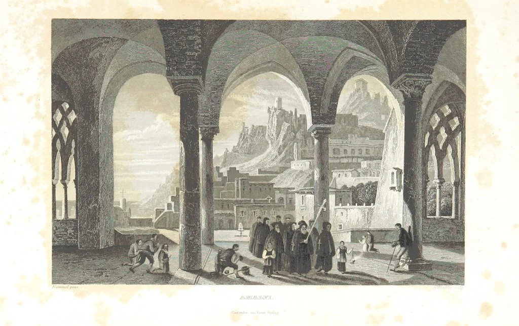 An illustration from Europa's Eden in Bildern. 100 Ansichten und Costum-Bilder von Italien und seinem Volke. [Without letterpress.] Nach Original-Gemälden in Stahl gestochen von C. F., Catel, Gail, Gotzlöff, Mosbrugger, Weller, Pinelli, etc, 1858, leaf 97