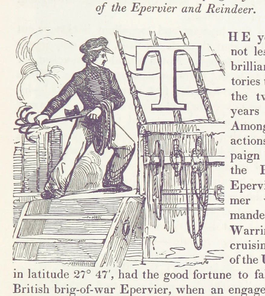 An illustration from The Book of the Navy; comprising a general history of the American Marine; and particular accounts of all the most celebrated naval battles, from the Declaration of Independence to the present time. With an appendix, 1843, leaf 231
