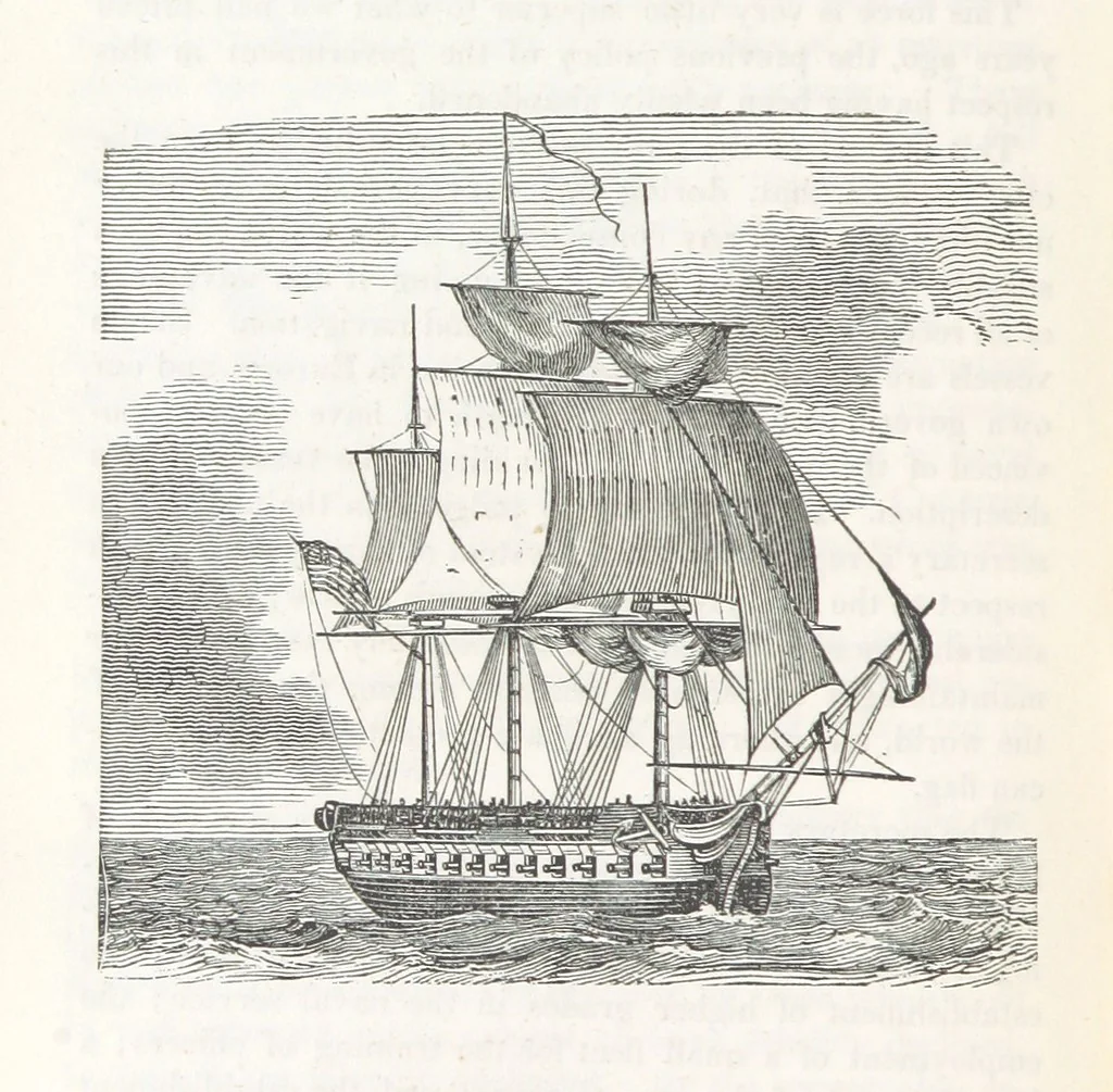 An illustration from The Book of the Navy; comprising a general history of the American Marine; and particular accounts of all the most celebrated naval battles, from the Declaration of Independence to the present time. With an appendix, 1843, leaf 286