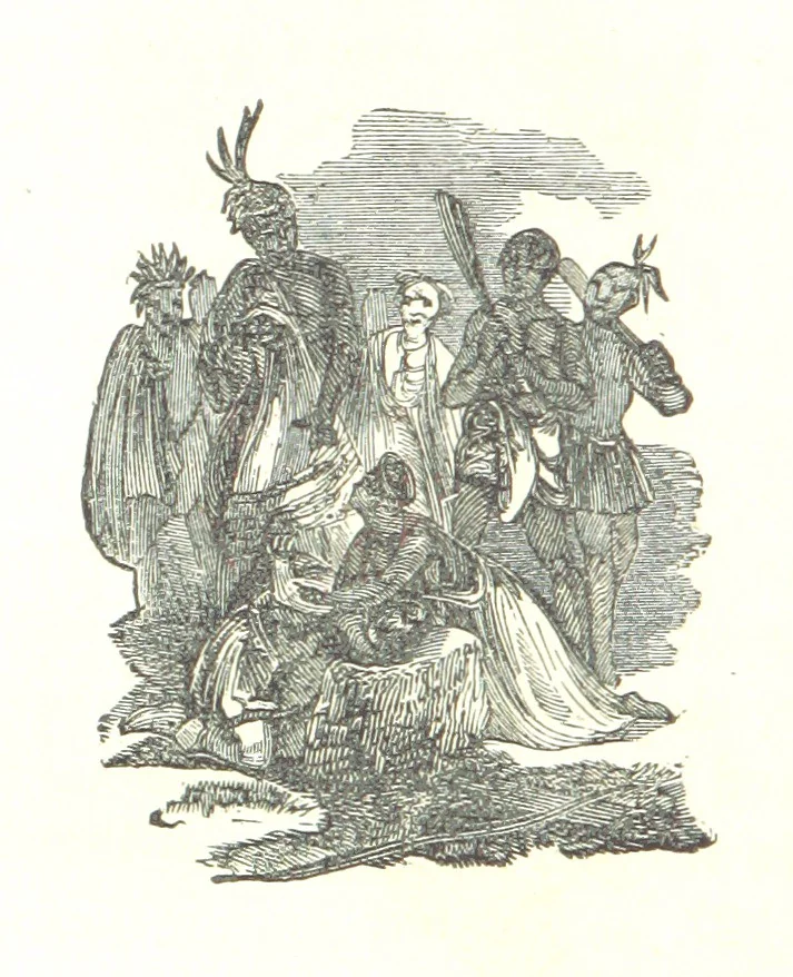 An illustration from Illustrated Historical Sketches of the Indians, exhibiting their manners and customs on the battle field, and in the Wigwam ... From the best authorities, 1857, leaf 110
