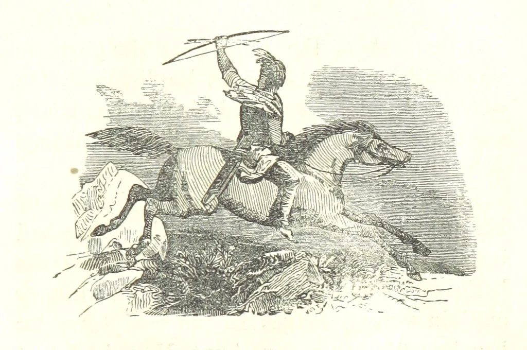 An illustration from Illustrated Historical Sketches of the Indians, exhibiting their manners and customs on the battle field, and in the Wigwam ... From the best authorities, 1857, leaf 195