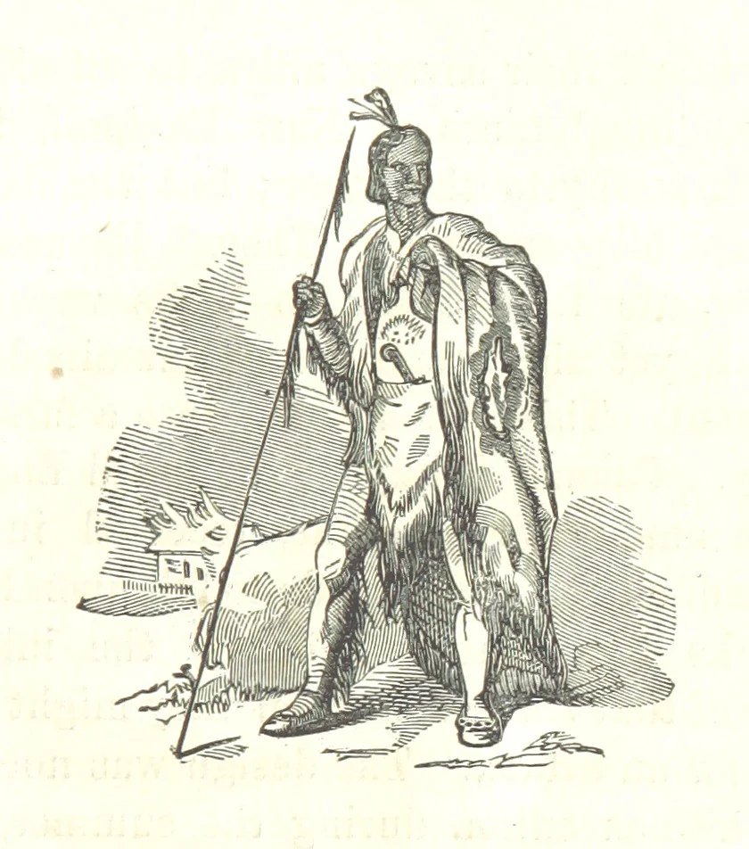 An illustration from Illustrated Historical Sketches of the Indians, exhibiting their manners and customs on the battle field, and in the Wigwam ... From the best authorities, 1857, leaf 219