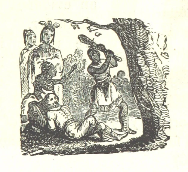 An illustration from Illustrated Historical Sketches of the Indians, exhibiting their manners and customs on the battle field, and in the Wigwam ... From the best authorities, 1857, leaf 383