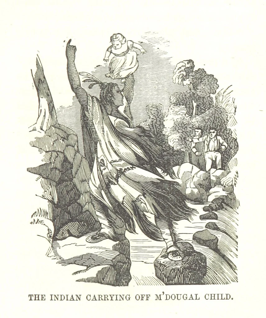An illustration from Illustrated Historical Sketches of the Indians, exhibiting their manners and customs on the battle field, and in the Wigwam ... From the best authorities, 1857, leaf 53