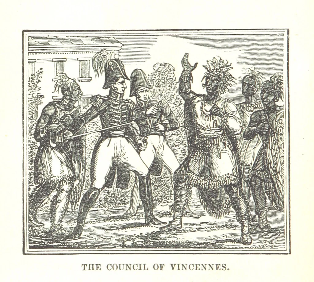 An illustration from Illustrated Historical Sketches of the Indians, exhibiting their manners and customs on the battle field, and in the Wigwam ... From the best authorities, 1857, leaf 70