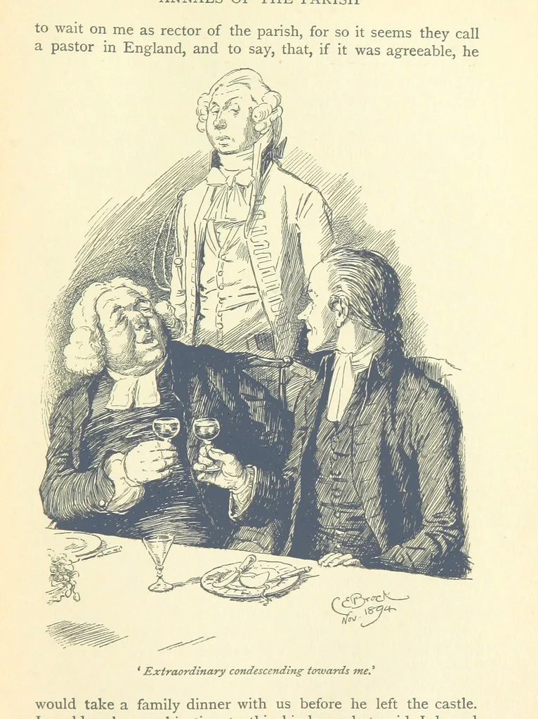An illustration from Annals of the Parish and the Ayrshire Legatees ... Illustrated by C. E. Brock. With an introduction by Alfred Ainger, 1895, leaf 109