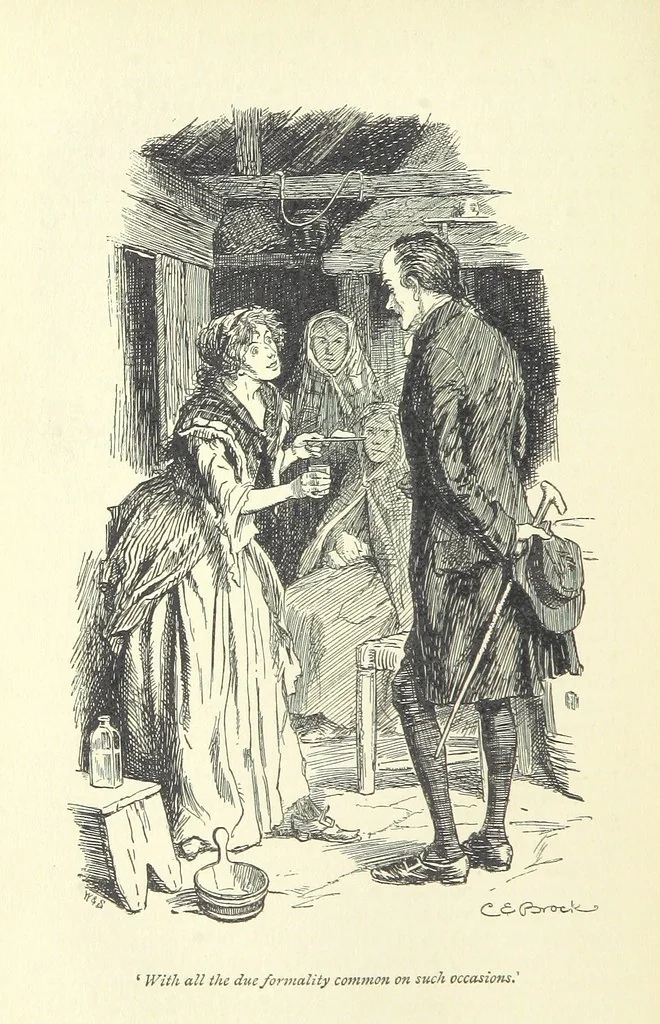 An illustration from Annals of the Parish and the Ayrshire Legatees ... Illustrated by C. E. Brock. With an introduction by Alfred Ainger, 1895, leaf 148