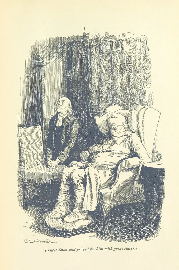 An illustration from Annals of the Parish and the Ayrshire Legatees ... Illustrated by C. E. Brock. With an introduction by Alfred Ainger, 1895, leaf 219