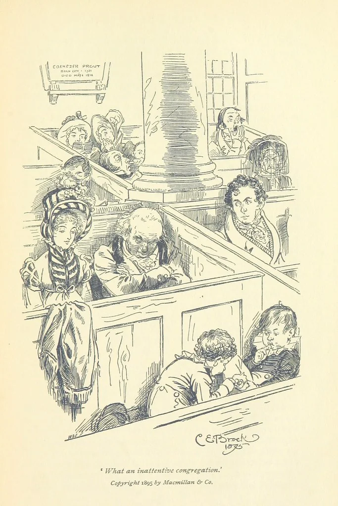 An illustration from Annals of the Parish and the Ayrshire Legatees ... Illustrated by C. E. Brock. With an introduction by Alfred Ainger, 1895, leaf 319