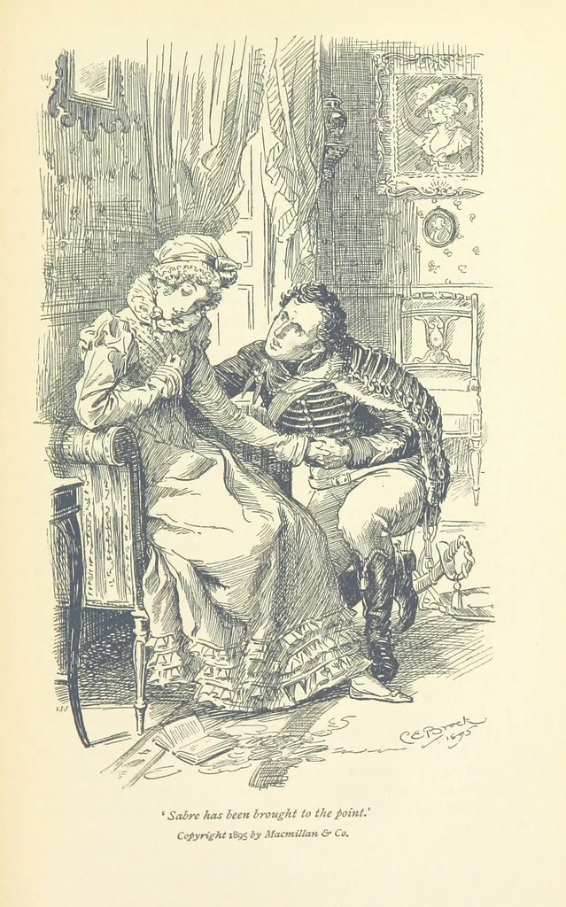 An illustration from Annals of the Parish and the Ayrshire Legatees ... Illustrated by C. E. Brock. With an introduction by Alfred Ainger, 1895, leaf 347