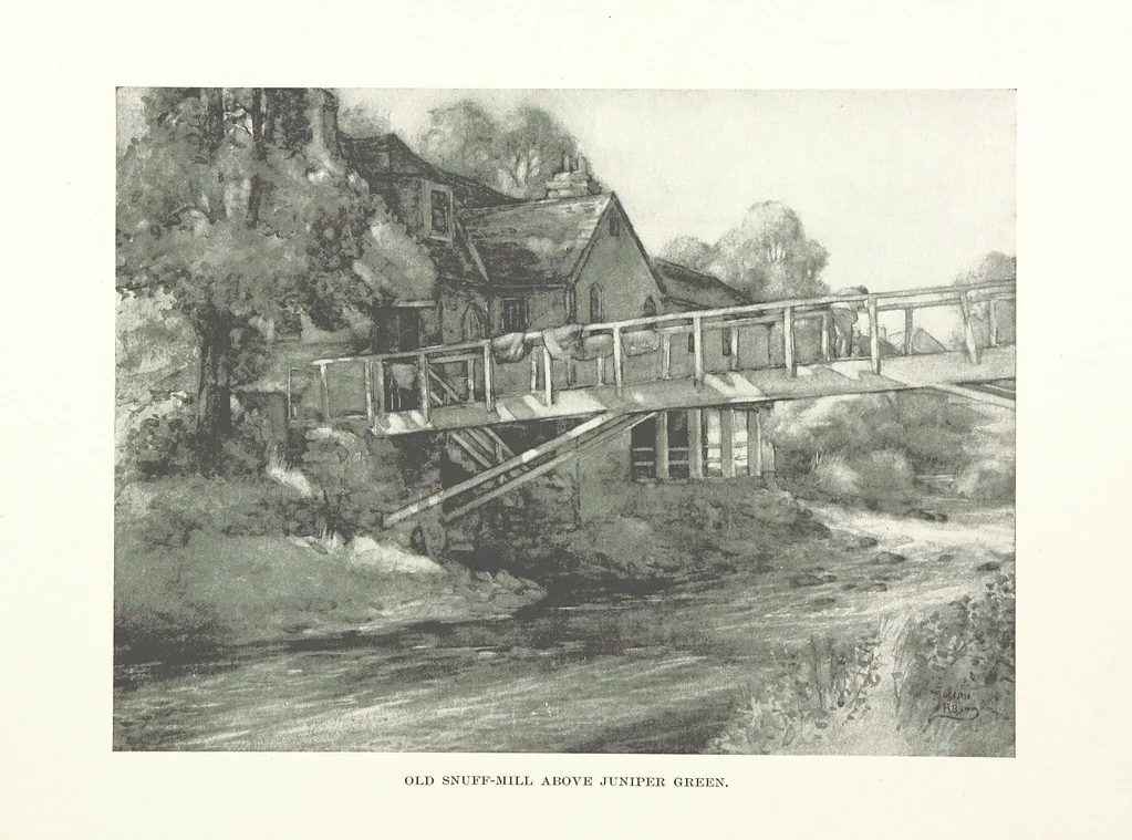 An illustration from The Home Country of R. L. Stevenson. Being the valley of the Water of Leith from source to sea ... Illustrated by Joseph Brown. (Second edition.), 1898, leaf 124